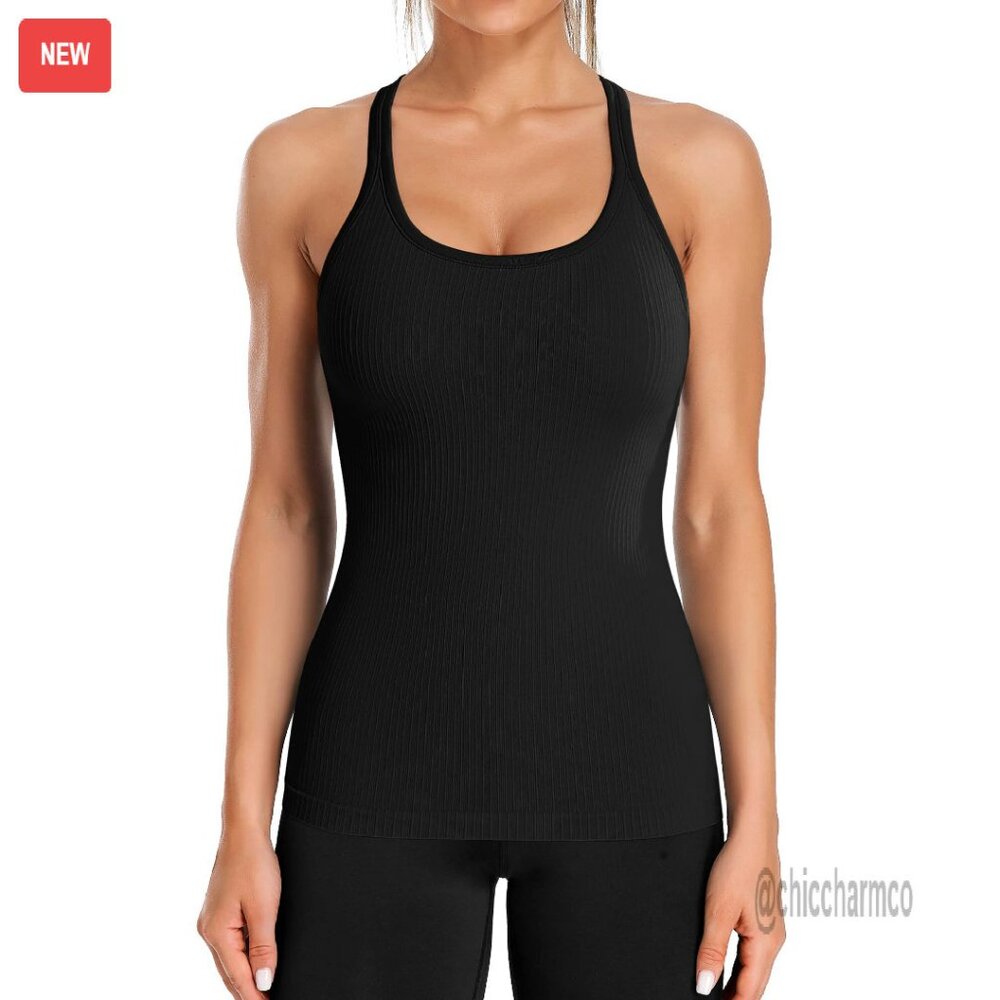 Ribbed Workout Tank With Built-In Bra, Tight Fit, Recycled Material
